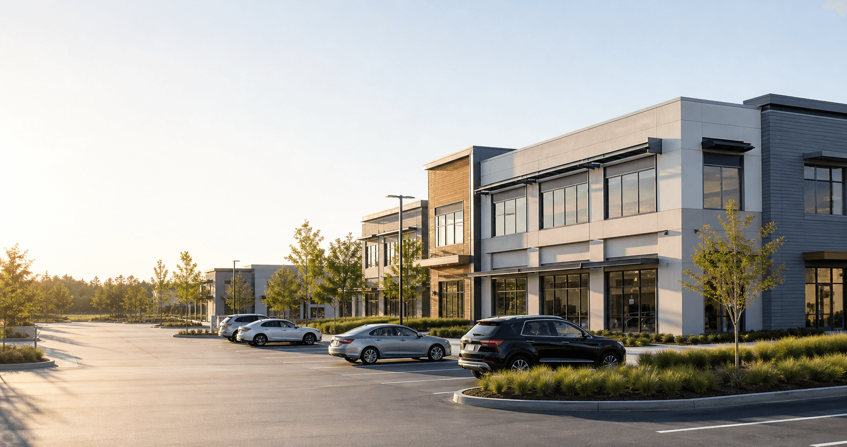 Well-organized parking at a modern mixed-use property