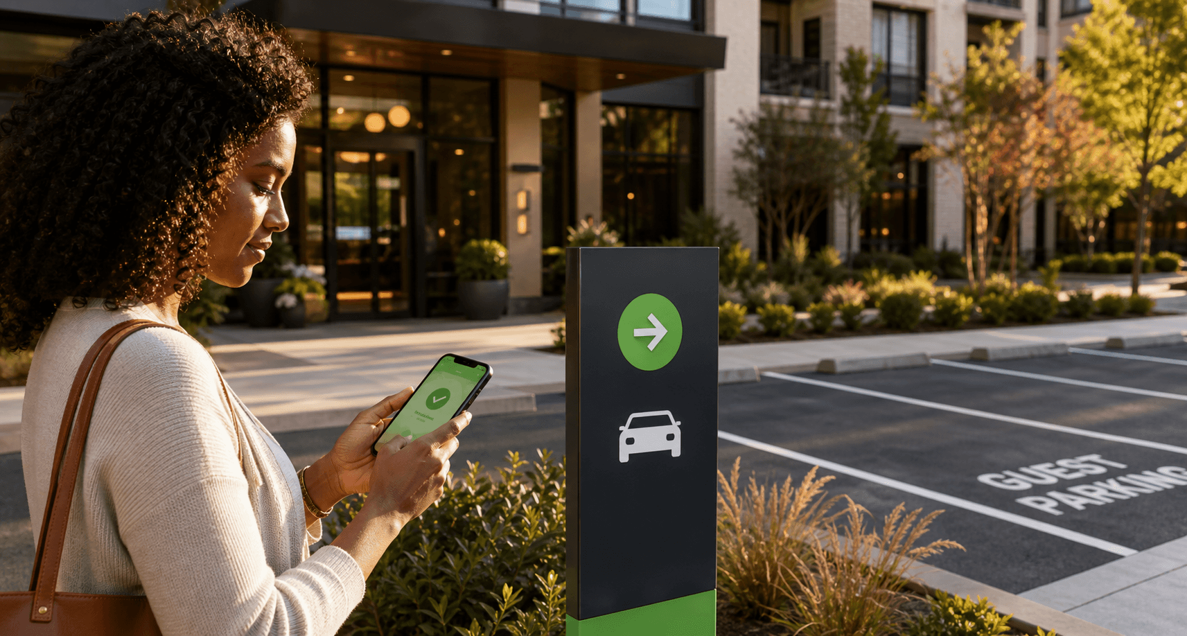 Visitor using a digital parking pass at a multifamily property
